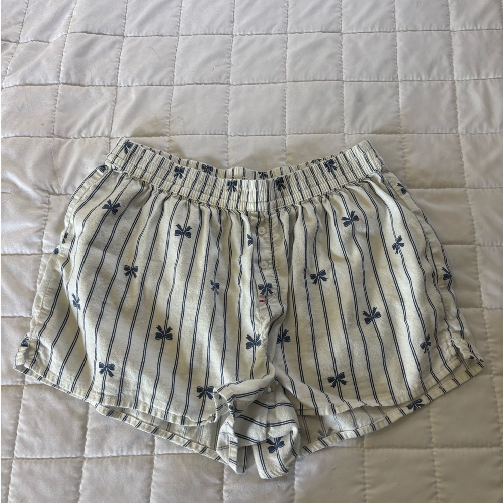 Aerie High Waist Shorts in White with Navy Stripes